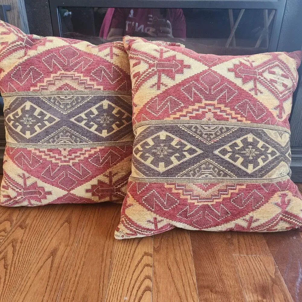 Kilim Turkish Rug Throw Pi2llows Square 17' Red Decorative Cushion Boho